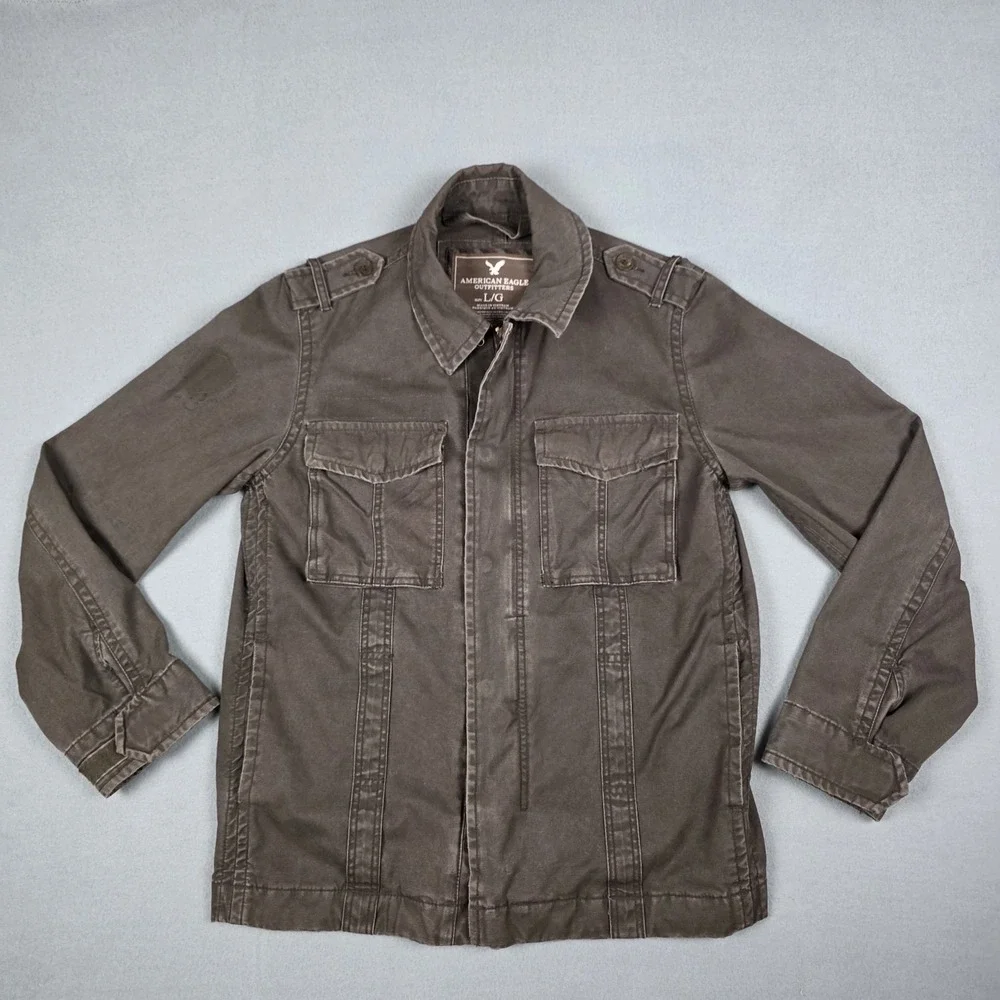 Vintage American Eagle Jacket Mens Large Brown Canvas Military Preppy Coat
